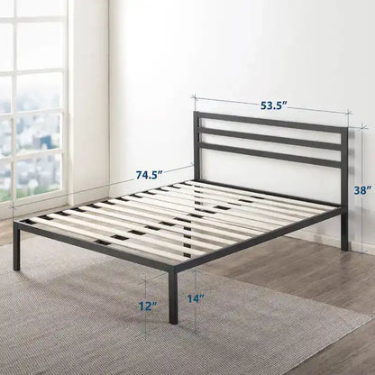 14 Inch Metal Platform Bed with Wood Slat Support By Crown Comfort