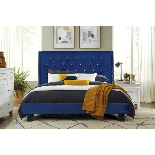 Wilfredo Blue Velvet Tufted Platform Bed
