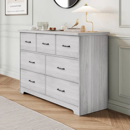 Modern Dresser for Bedroom, 7 Drawer Double Dresser Sideboard