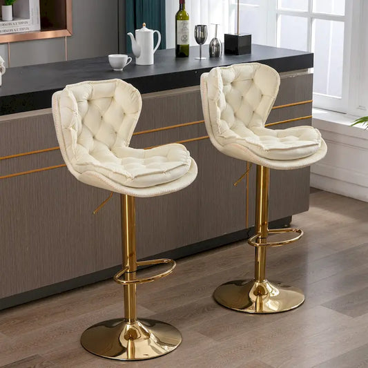 Set of 2 Upholstered Aremless Adjustable Height Bar Stools with Footrest
