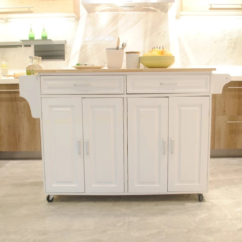 Rolling Kitchen Island Cart with Solid Wood Top