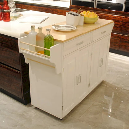 Rolling Kitchen Island Cart with Solid Wood Top