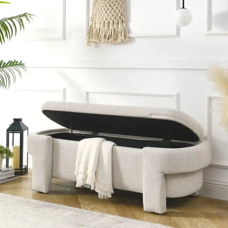 GEITIN Linen Fabric Upholstered Bench with Large Storage Space