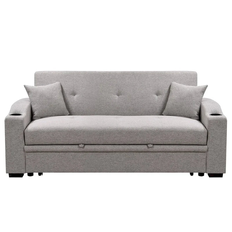 Convertible Sofa with Reclining Backrest, Cup Holders and Pillows