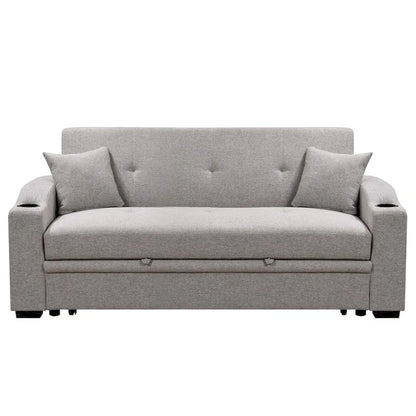 Convertible Sofa with Reclining Backrest, Cup Holders and Pillows