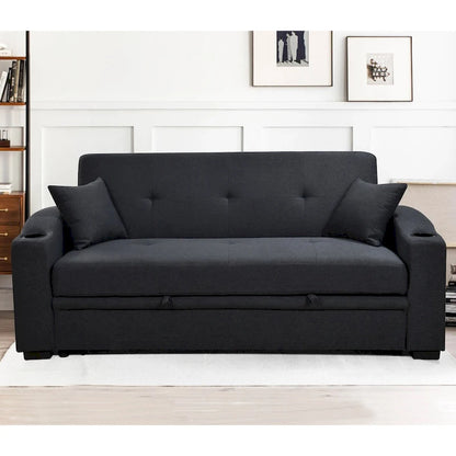 Convertible Sofa with Reclining Backrest, Cup Holders and Pillows