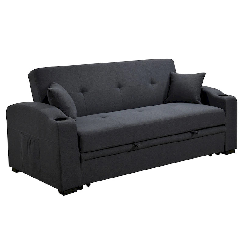 Convertible Sofa with Reclining Backrest, Cup Holders and Pillows