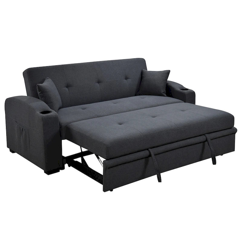 Convertible Sofa with Reclining Backrest, Cup Holders and Pillows