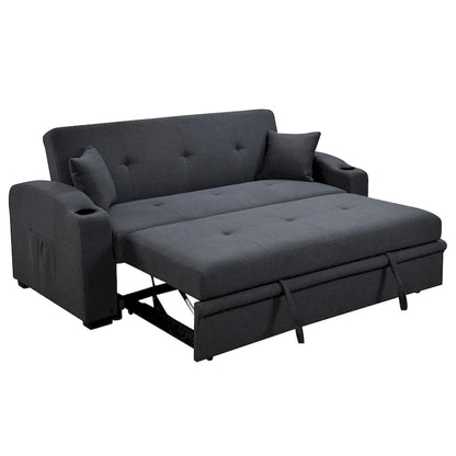 Convertible Sofa with Reclining Backrest, Cup Holders and Pillows