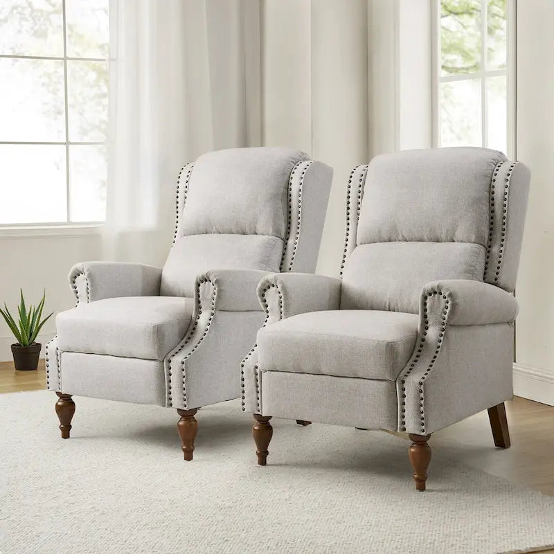 Terri Traditional Roll Arm Manual Recliner with Solid Wood Legs Set of 2 by HULALA HOME