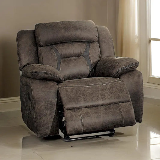 Mady 39 Inch Manual Glider Recliner Chair, Brown Microfiber, Solid Wood