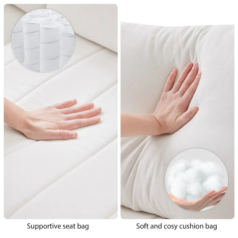 Modern 5-Seat L-Shape Sectional Sofa with Vertical Stripes, 2 Pillows, Convertible Ottoman