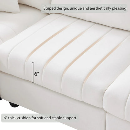 Modern 5-Seat L-Shape Sectional Sofa with Vertical Stripes, 2 Pillows, Convertible Ottoman