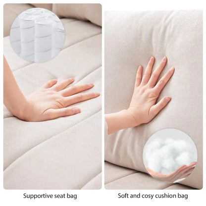 Modern 5-Seat L-Shape Sectional Sofa with Vertical Stripes, 2 Pillows, Convertible Ottoman