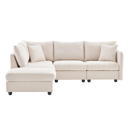 Modern 5-Seat L-Shape Sectional Sofa with Vertical Stripes, 2 Pillows, Convertible Ottoman