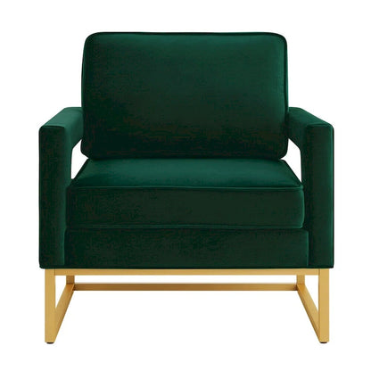 Modern Style Velvet Accent Chair with Gold Metal Base