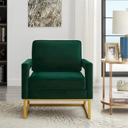 Modern Style Velvet Accent Chair with Gold Metal Base