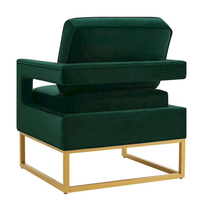 Modern Style Velvet Accent Chair with Gold Metal Base