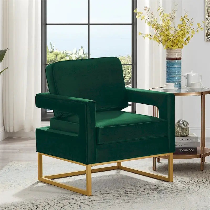 Modern Style Velvet Accent Chair with Gold Metal Base