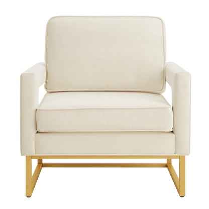 Modern Style Velvet Accent Chair with Gold Metal Base