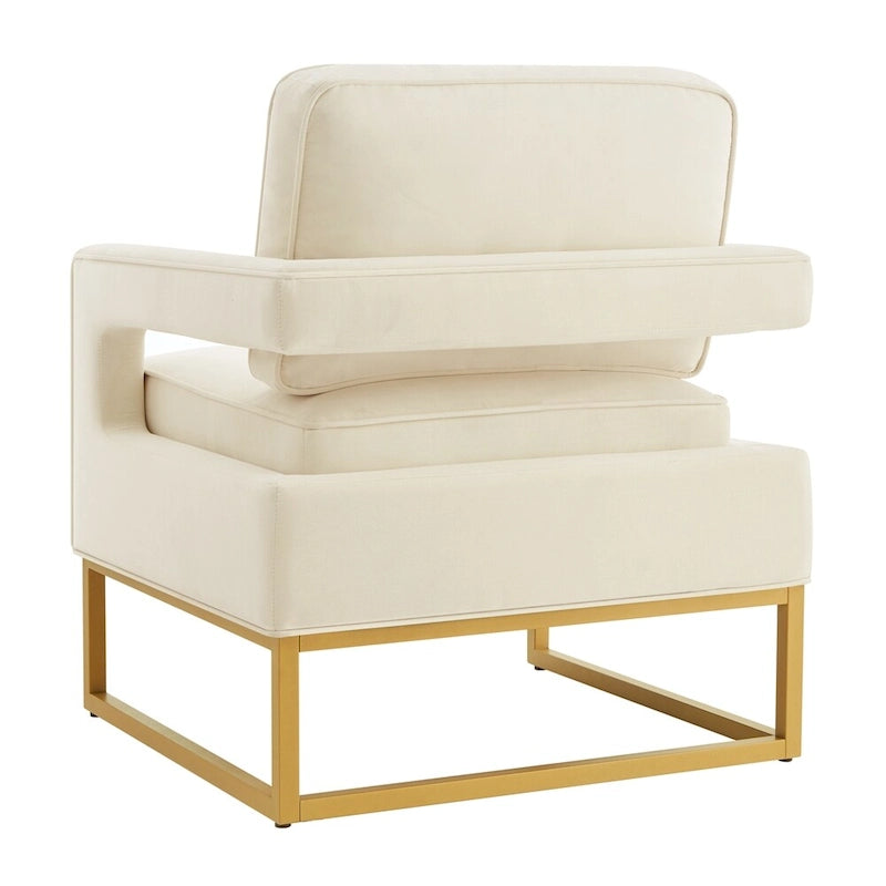 Modern Style Velvet Accent Chair with Gold Metal Base