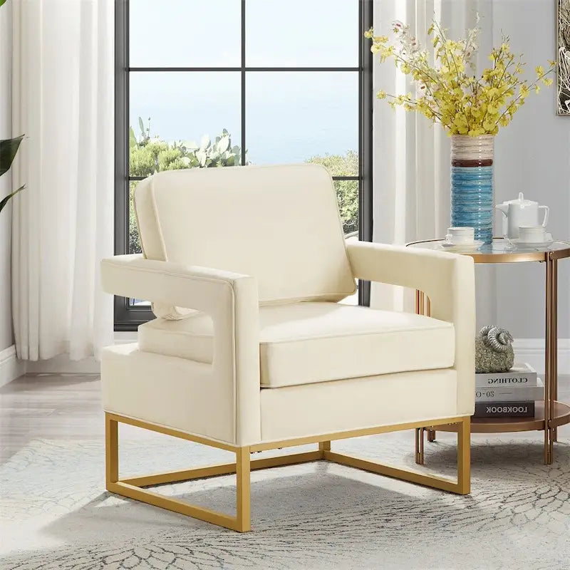 Modern Style Velvet Accent Chair with Gold Metal Base