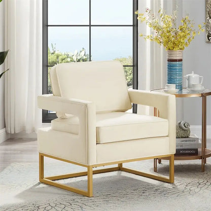 Modern Style Velvet Accent Chair with Gold Metal Base