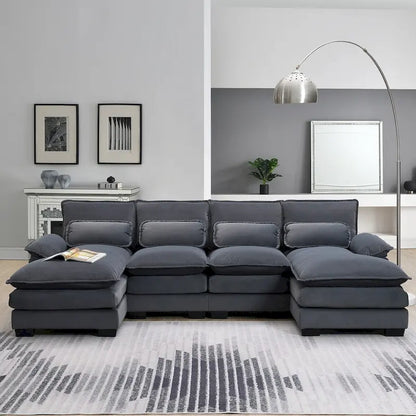Gray Modern U-Shaped Modular Sectional Sofa with Double Chaise Lounge