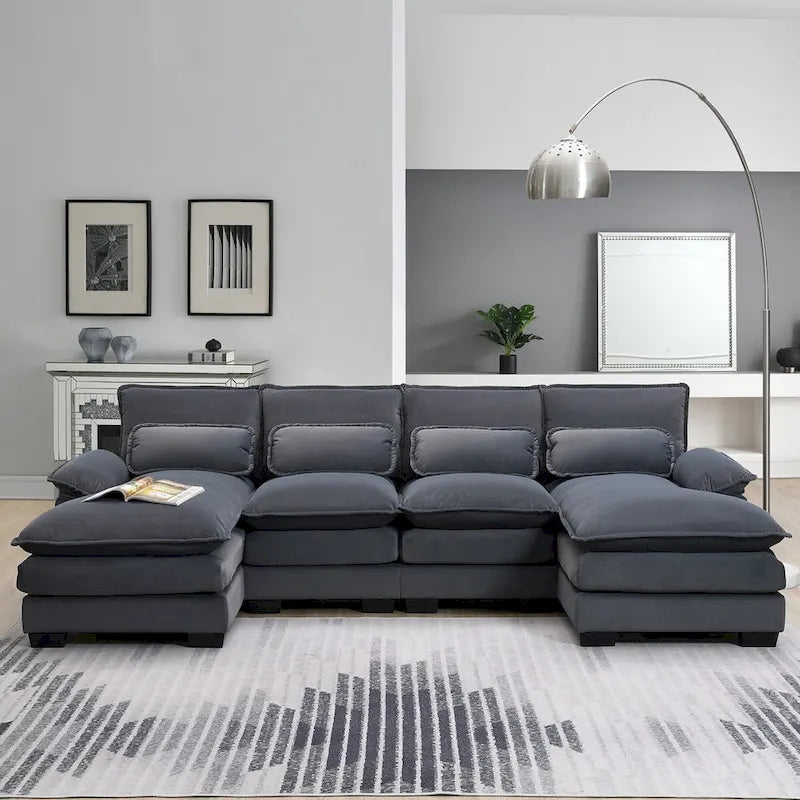 Gray Modern U-Shaped Modular Sectional Sofa with Double Chaise Lounge