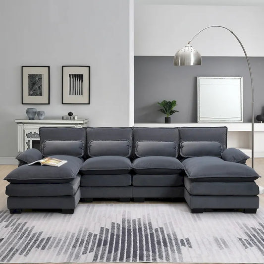 Gray Modern U-Shaped Modular Sectional Sofa with Double Chaise Lounge