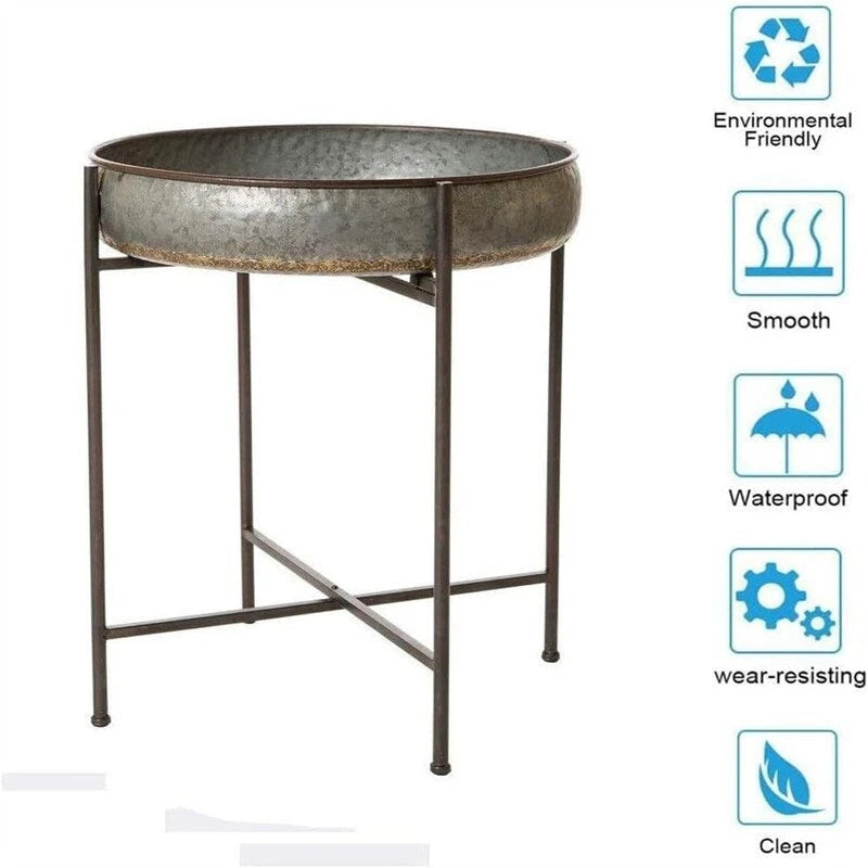 Folding Galvanized Side Table Waterproof Coffee Table - 22.44D x 22.44W x 25.79H