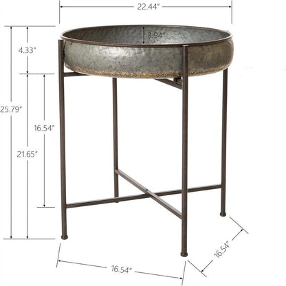 Folding Galvanized Side Table Waterproof Coffee Table - 22.44D x 22.44W x 25.79H