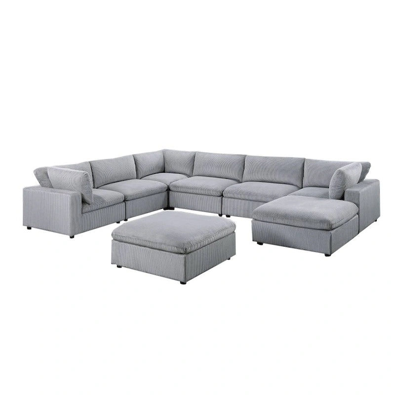 8 Piece Corduroy Upholstered Modular Sectional Sofa with Ottoman