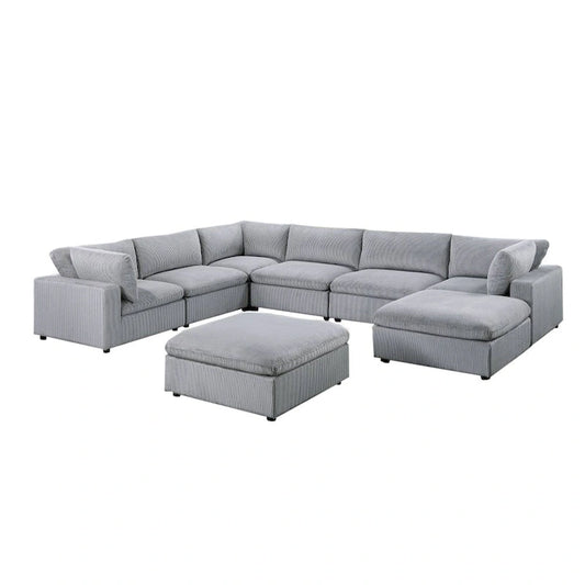 8 Piece Corduroy Upholstered Modular Sectional Sofa with Ottoman