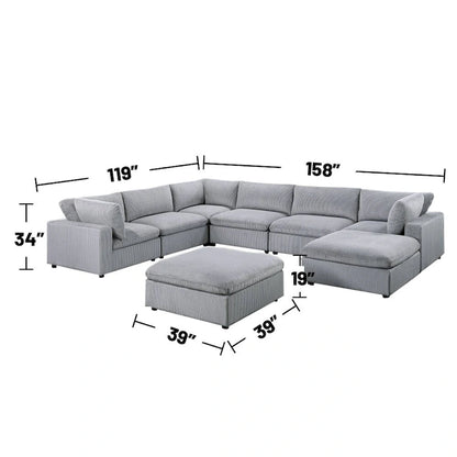 8 Piece Corduroy Upholstered Modular Sectional Sofa with Ottoman