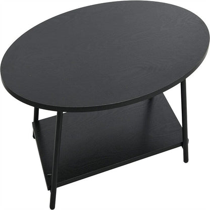 Oval Rustic Coffee Table with Storage Shelf - 23.43D x 39.37W x 16.54H