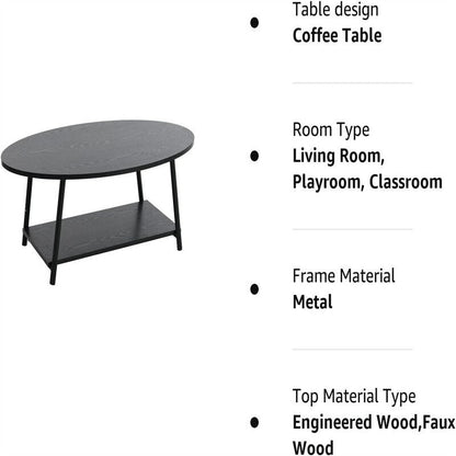 Oval Rustic Coffee Table with Storage Shelf - 23.43D x 39.37W x 16.54H