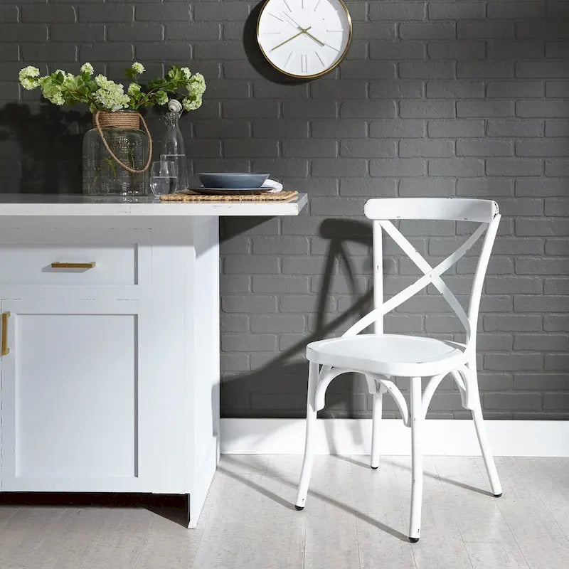 Vintage Series Distressed Metal X Back Side Chair - Antique White (Set of 2)