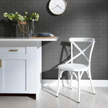 Vintage Series Distressed Metal X Back Side Chair - Antique White (Set of 2)