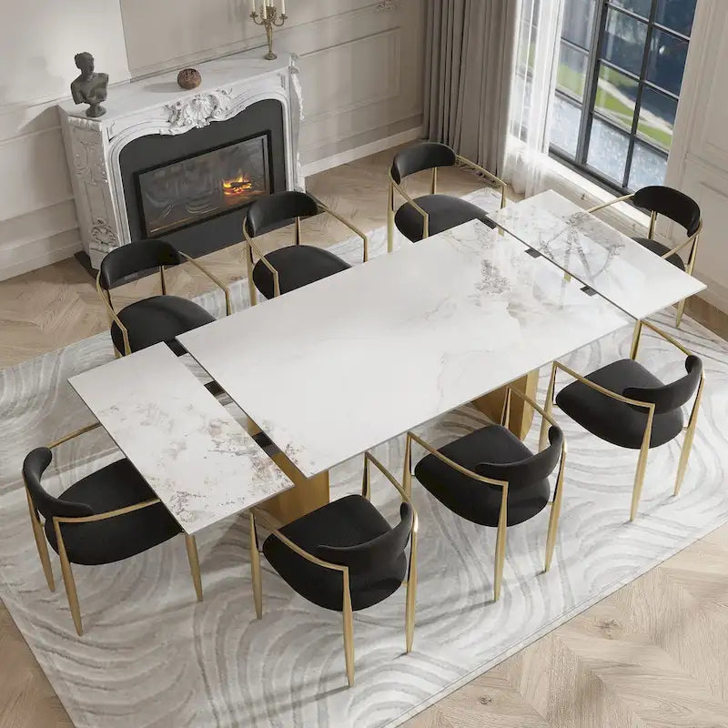 94.48 Inch Modern Minimalist 9 - Piece Extendable Sintered Stone Top Double Pedestal Dining Set