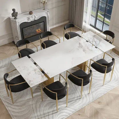 94.48 Inch Modern Minimalist 9 - Piece Extendable Sintered Stone Top Double Pedestal Dining Set