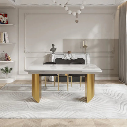 94.48 Inch Modern Minimalist 9 - Piece Extendable Sintered Stone Top Double Pedestal Dining Set