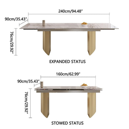 94.48 Inch Modern Minimalist 9 - Piece Extendable Sintered Stone Top Double Pedestal Dining Set