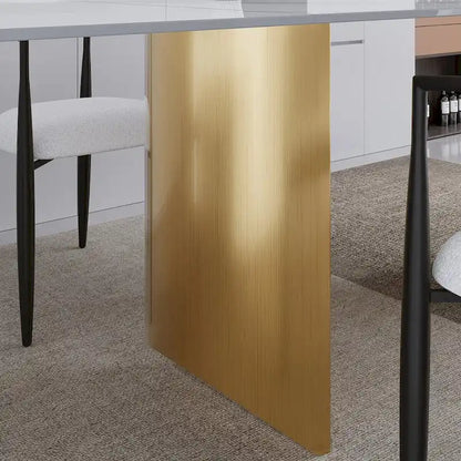 94.48 Inch Modern Minimalist 9 - Piece Extendable Sintered Stone Top Double Pedestal Dining Set