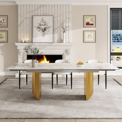 94.48 Inch Modern Minimalist 9 - Piece Extendable Sintered Stone Top Double Pedestal Dining Set