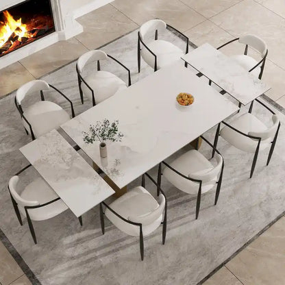 94.48 Inch Modern Minimalist 9 - Piece Extendable Sintered Stone Top Double Pedestal Dining Set