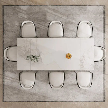 94.48 Inch Modern Minimalist 9 - Piece Extendable Sintered Stone Top Double Pedestal Dining Set