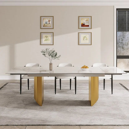94.48 Inch Modern Minimalist 9 - Piece Extendable Sintered Stone Top Double Pedestal Dining Set