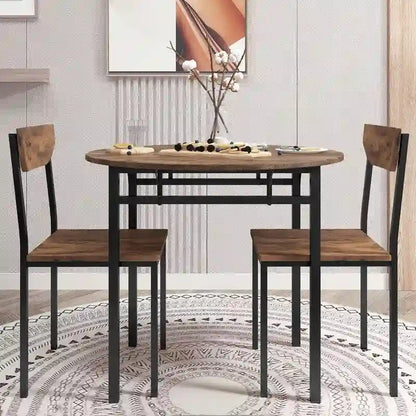 3 Piece Drop Leaf Dining Table Set, Modern Counter Height Round Dining Set with 2 Chairs, Wood Small Kitchen Table Set