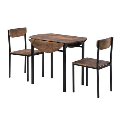 3 Piece Drop Leaf Dining Table Set, Modern Counter Height Round Dining Set with 2 Chairs, Wood Small Kitchen Table Set